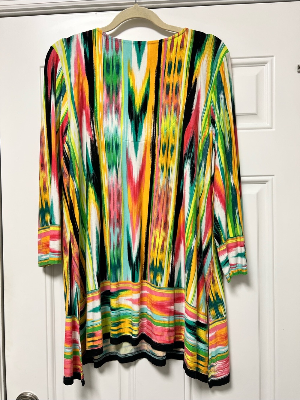 Ruby Rd. Multicolor Striped Ikat-Print Tunic — Green, Yellow, Pink, Black - Picture 2 of 3